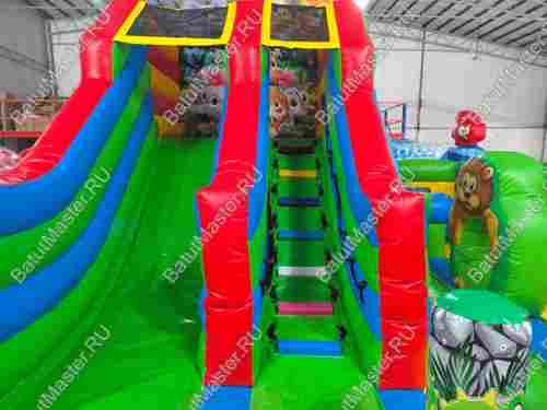 Надувной батут «Звериный мир» с горкой и аркой,с сеткой на входе 7*5*4,2 м