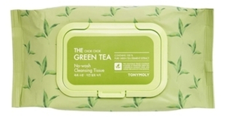 TONYMOLY   Салфетки для снятия макияжа с экстрактом зеленого чая THE CHOK CHOK GREEN TEA No-Wash Cleansing Tissue 100 шт