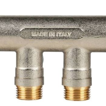 STOUT Коллектор с шаровыми кранами 3/4", 4 отвода 1/2" (синие ручки)