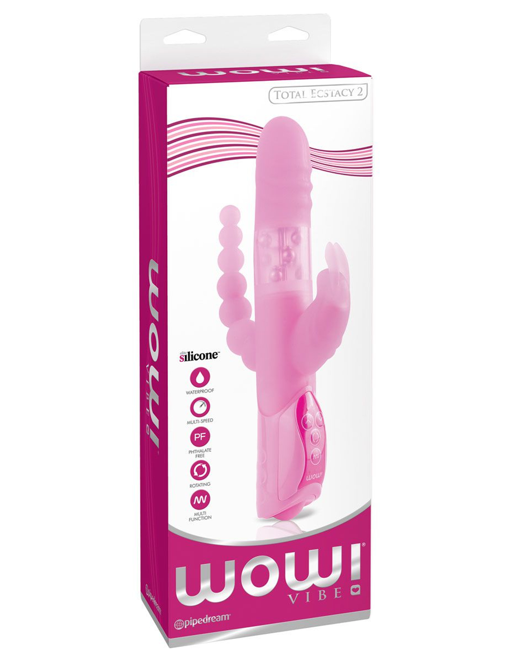 Розовый вибратор для тройной стимуляции - 25,7 см. (Цвет: розовый)