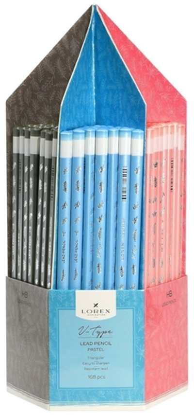 Карандаш ч/г НВ "V-Type pastel" корпус дерев. заточ.трехгран, 6 диз. принт на корп. тубус, (LOREX)