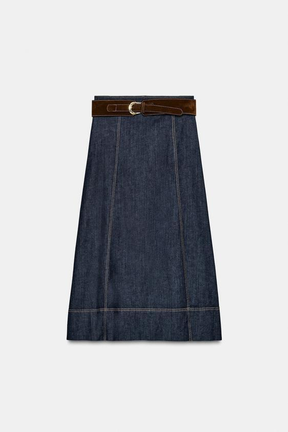 ZARA ЮБКА Z1975 МИДИ ИЗ ДЕНИМА С РЕМНЕМ, ИНДИГО