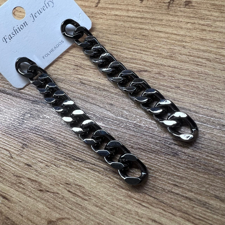 Серьги "Цепи" 11 звеньев панцерное 12 мм металл цвет графитовый