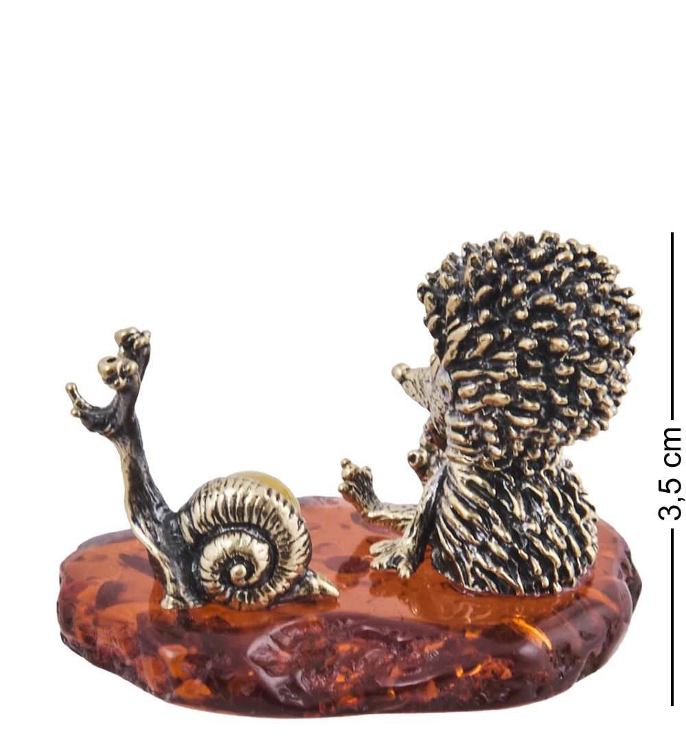 Народные промыслы AM-4031 Фигурка «Ежик с улиткой» (латунь, янтарь)