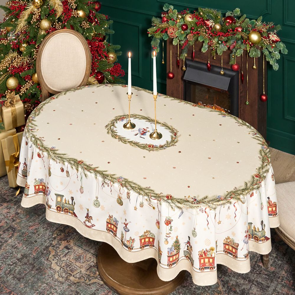 СКАТЕРТЬ ОВАЛЬНАЯ "ЩЕЛКУНЧИК" ,140Х300СМ ,БЕЖЕВЫЙ ,100%ХЛОПОК ,ТВИЛ