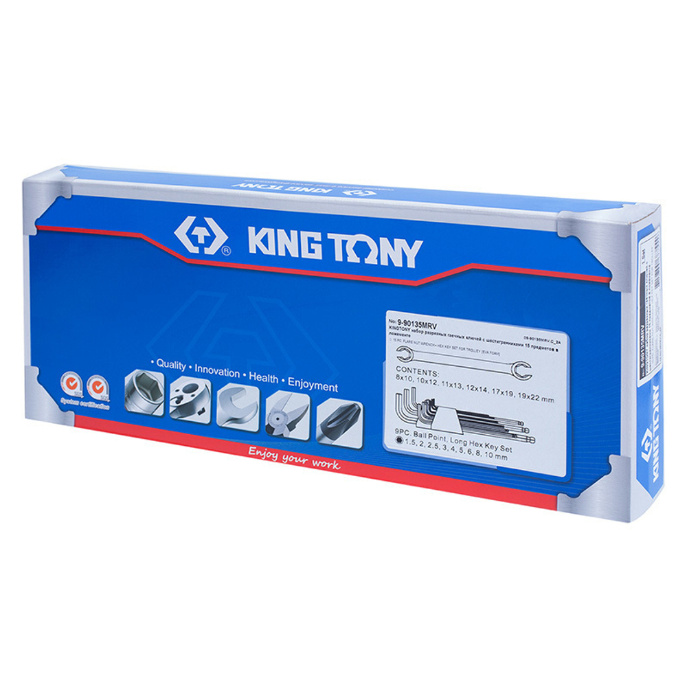 Набор разрезных ключей и шестигранники Г-образные, ложемент, 15 предметов KING TONY 9-90135MRV