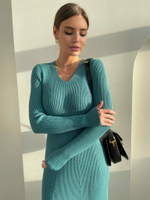 Расклешенное платье с V-образным вырезом, морская волна