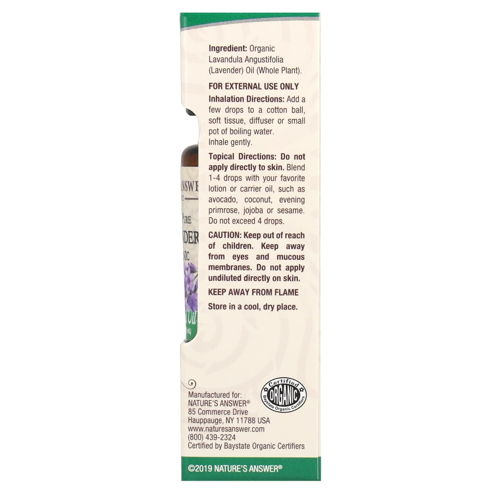 Nature's Answer, на 100% чистое органическое эфирное масло, лаванда, 15 мл (0,5 жидк. унции)