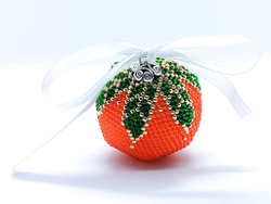 Елочная Игрушка, Шарики на Елку из Бисера, Ручная работа, Мандаринка