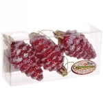 Елочные игрушки «Шишечки в инее» 5,5 см (набор 3 шт), Красный