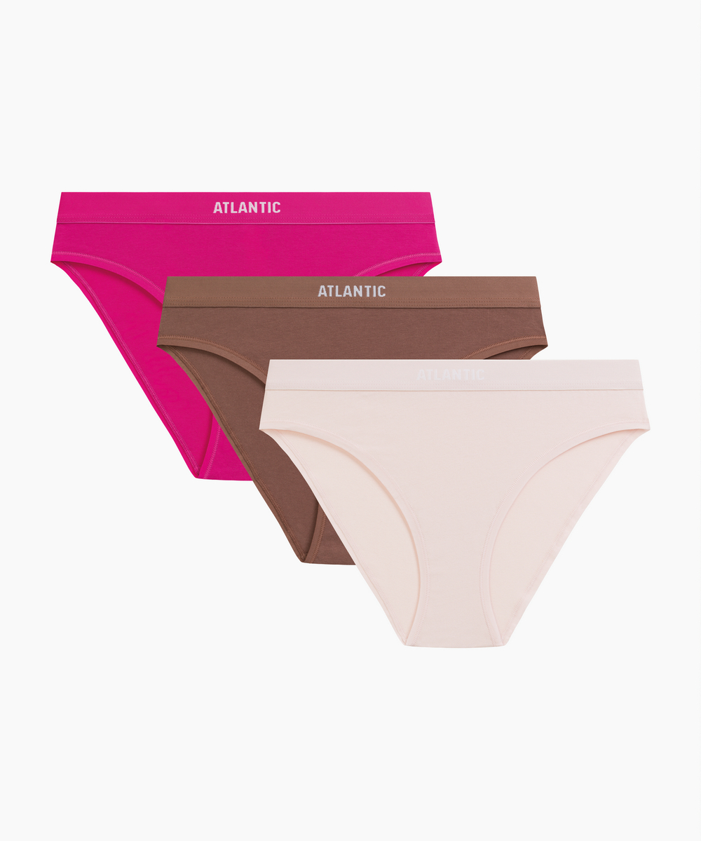 Трусы женские спорт Atlantic, набор из 3 шт., хлопок, фуксия + светлый капучино + светло-розовые, 3CLP-012