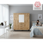 Шкаф для одежды Флеверс из массива дуба, 180х190х62 см, 3 двери 3 ящика, на металлических ножках