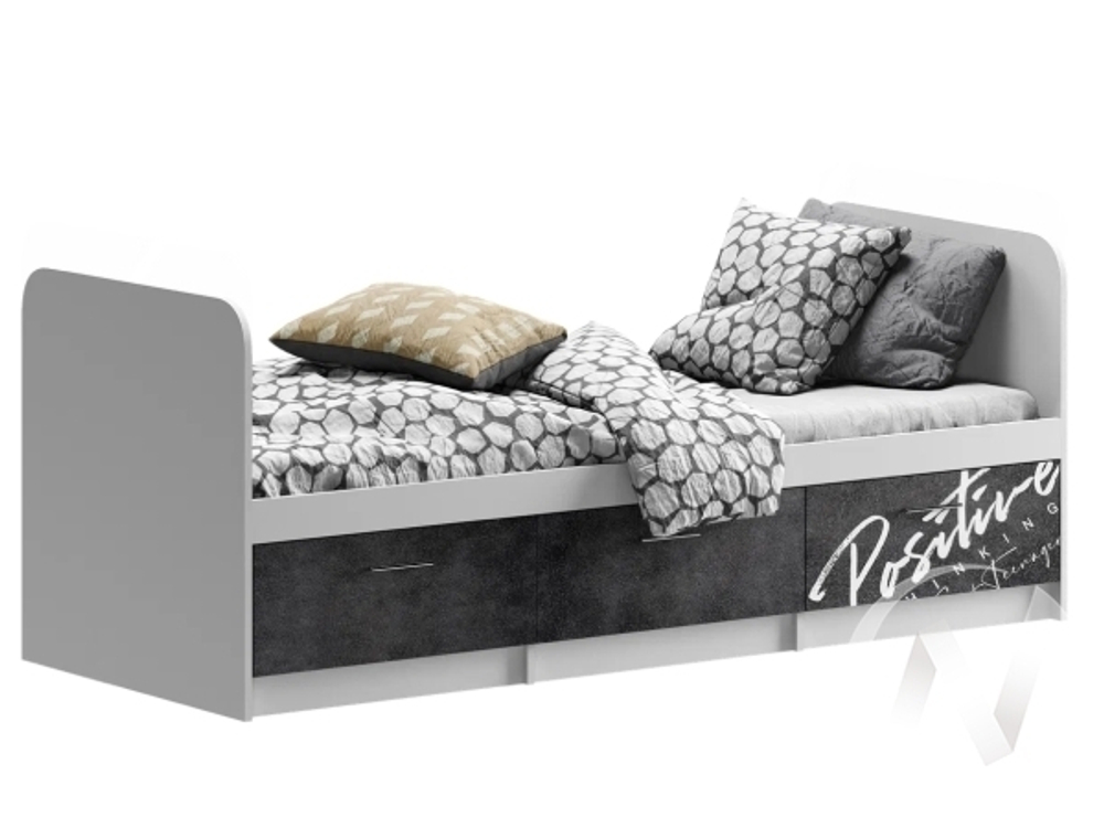 Кровать Детская Вега NEW Позитив (белый/бетон темный)