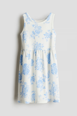 H&M Хлопковое платье с принтом, белый/голубой