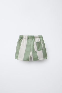 ZARA ШОРТЫ-БЕРМУДЫ В ПОЛОСКУ С ВЫШИТОЙ НАДПИСЬЮ, ЗЕЛЕНЫЙ
