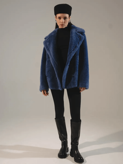 Шуба искусственная женская короткая, синяя, Severina