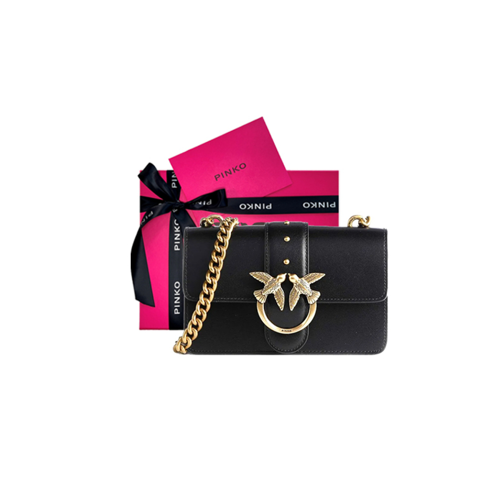 Сумка Pinko Simply Series Simple Rivet Chain Classic Grain Leather Bird Bag Swallow Bag Messenger Bag Shoulder Bag Mini Black Gold, 1P22JJ-Y7SP-Z99Q