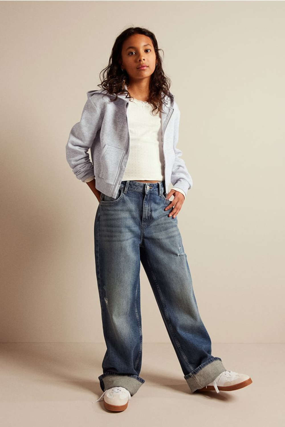 H&M Толстовка с капюшоном и застежкой-молнией, светло-серый