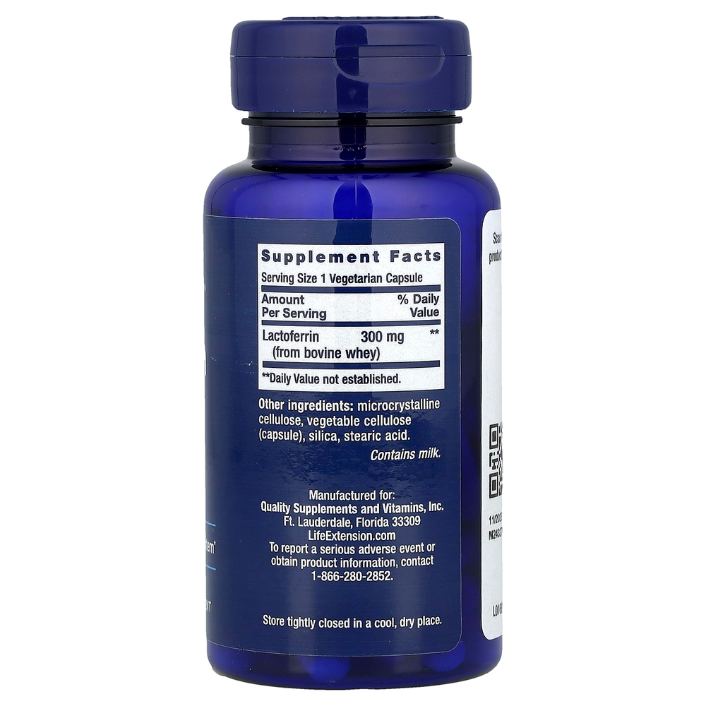 Life Extension, лактоферрин в капсулах, 60 вегетарианских капсул (300 мг в 1 капсуле)