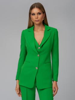 Женский зелёный костюм тройка с приталенным жакетом