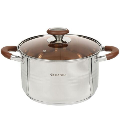 Кастрюля нерж, 5 л, крышка стекло, Daniks, Веллингтон, GS-01415-22CA, индукц