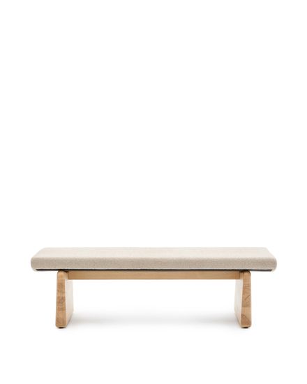 Скамейка Topaz из бежевого шенилла и 100% массива ясеня FSC в натуральной отделке, 150 см