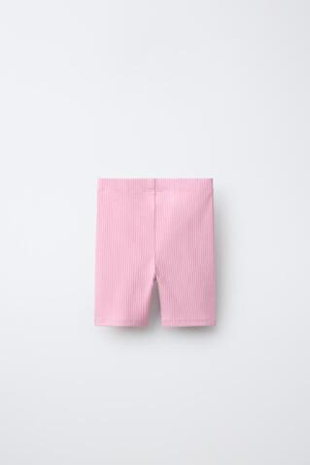 ZARA ВЕЛОСИПЕДКИ В РУБЧИК С РЕЛЬЕФНОЙ НАДПИСЬЮ, ПАСТЕЛЬНО-РОЗОВЫЙ