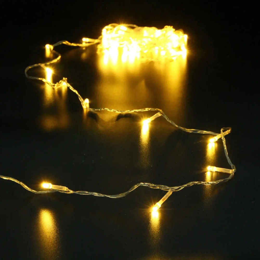 Гирлянда для дома 9,5м 100 ламп LED прозрач.пров.,8 реж, IP-20, Теплый белый (возможность соединения)