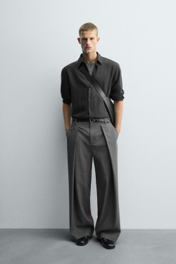 ZARA БРЮКИ WIDE FIT СО СКЛАДКАМИ, СЕРЫЙ