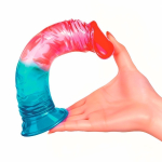 Фаллоимитатор реалистичный на присоске красный и голубой 19 см