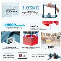 SCULPFUN C1 3 Вт Мини-лазерный гравировальный станок, высокая точность 0,04 мм, скорость до 10 000 мм/мин, подключаемый и работающий многофункциональный станок