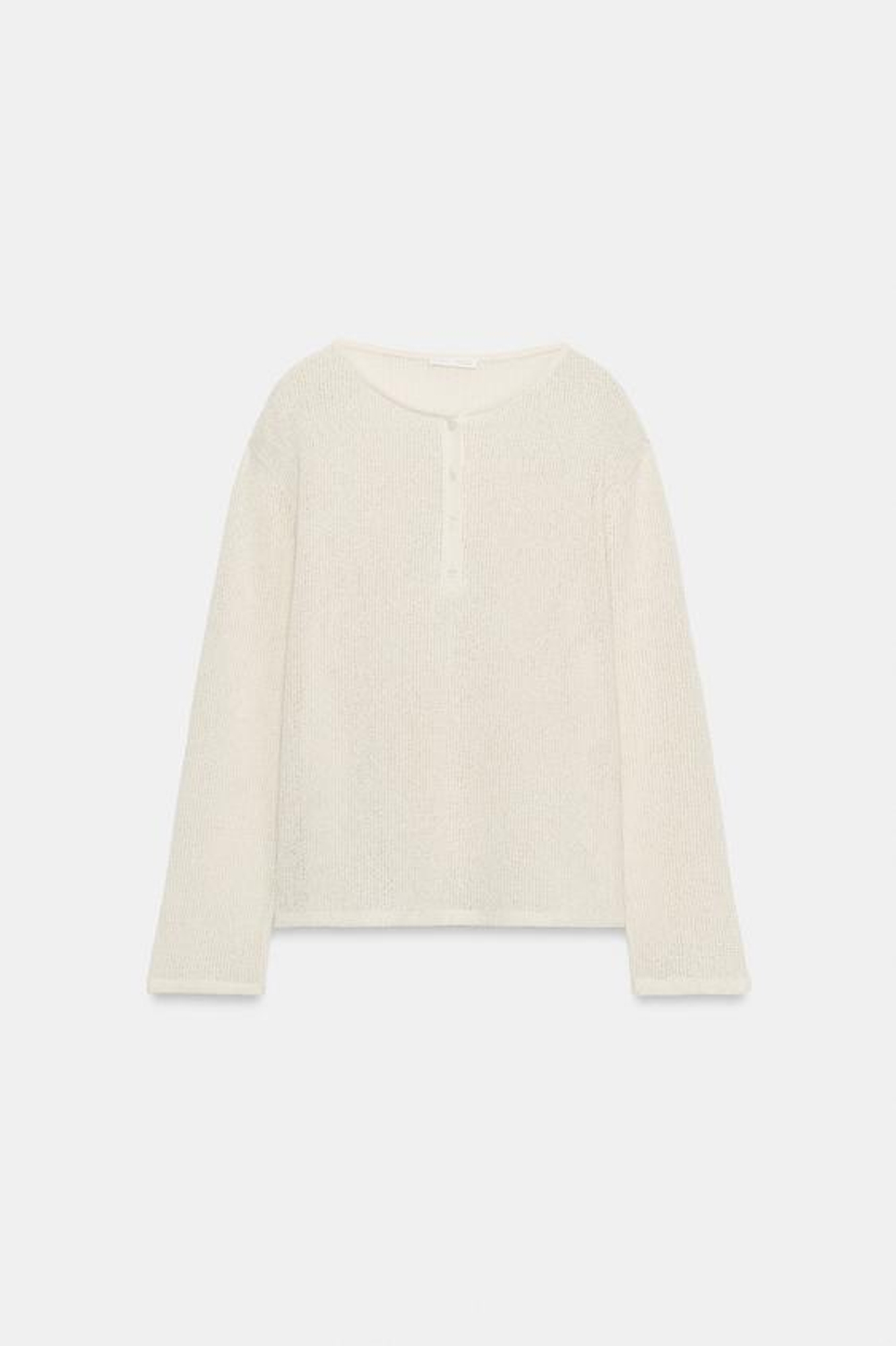 ZARA ФУТБОЛКА В СТИЛЕ РУСТИК С ВОРОТНИКОМ НА ПУГОВИЦАХ, ЭКРЮ