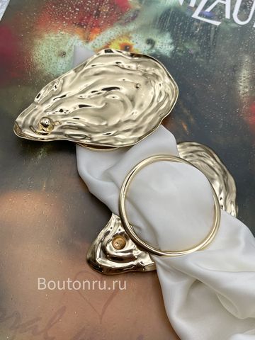 Брошь-зажим устрица для платка/купальника золотистая металлическая