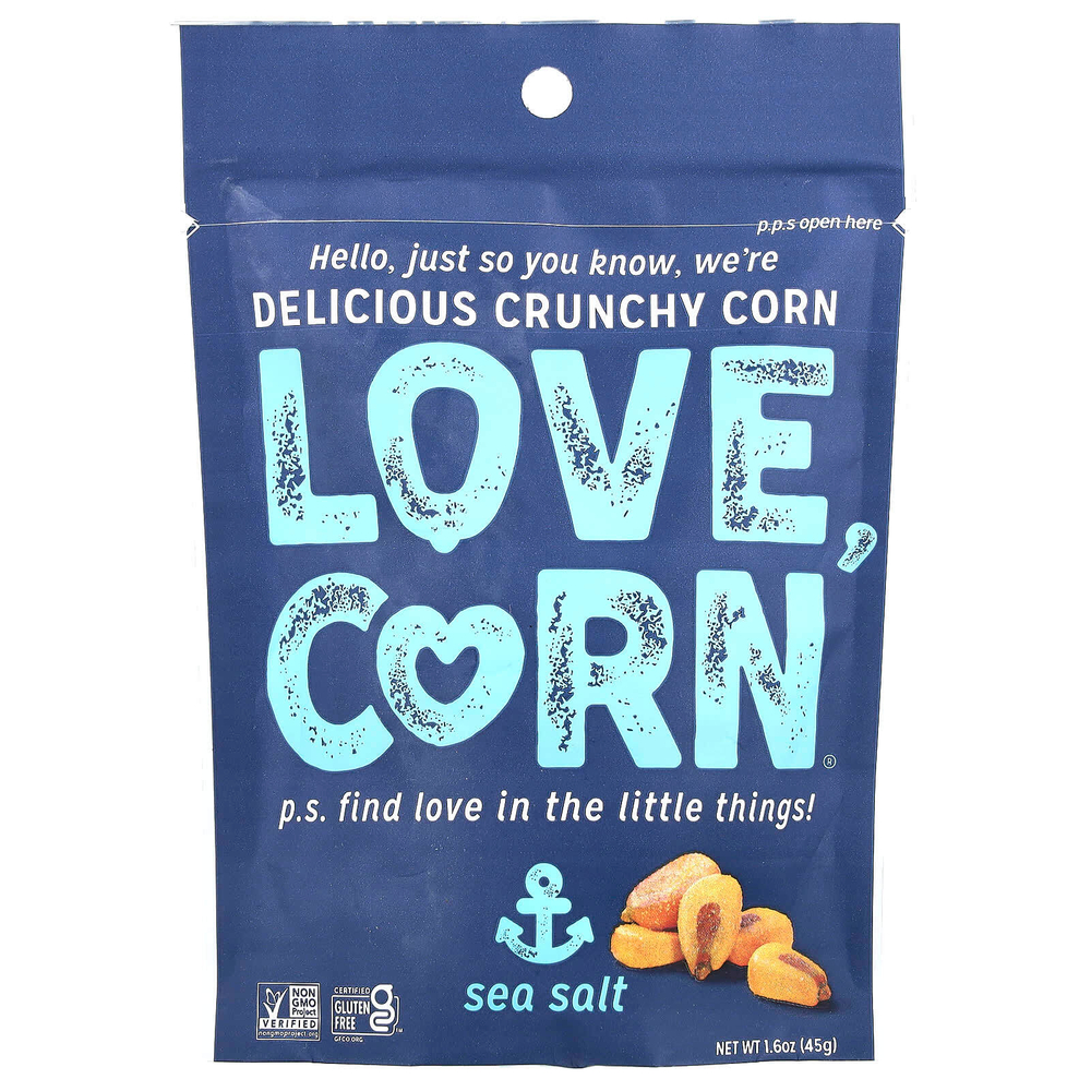 Love Corn, Обжаренная кукуруза премиального качества, морская соль, 45 г (1,6 унции)