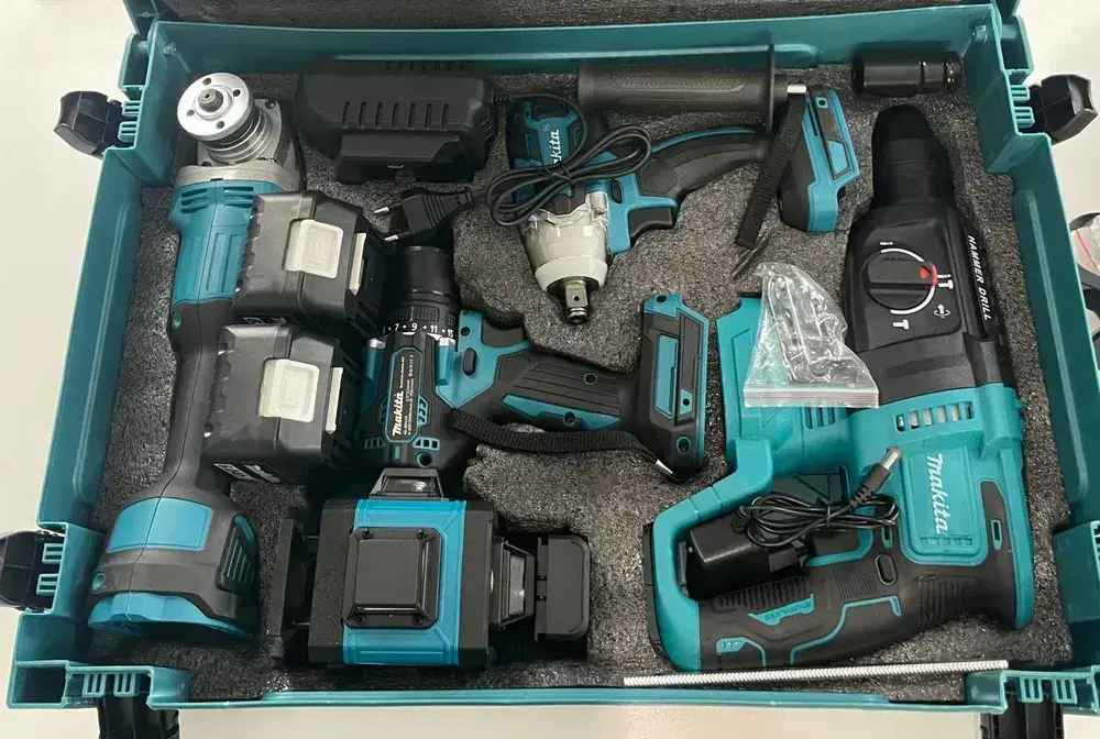 Набор электроинструментов аккумуляторных 5в1 21V /болгарка, гайковерт, перфоратор, дрель шуруповерт, лазерный уровень