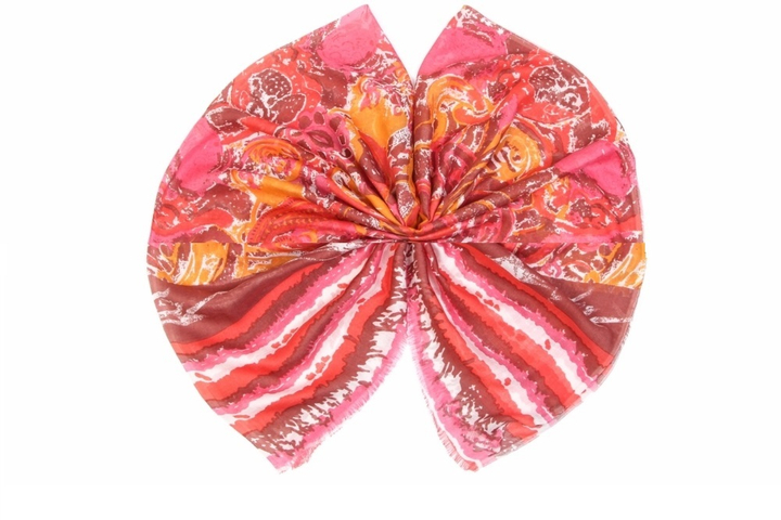 Палантин Вискоза 100% Красные, розовые, оранжевые цветы, огурцы размер 180x70 см.