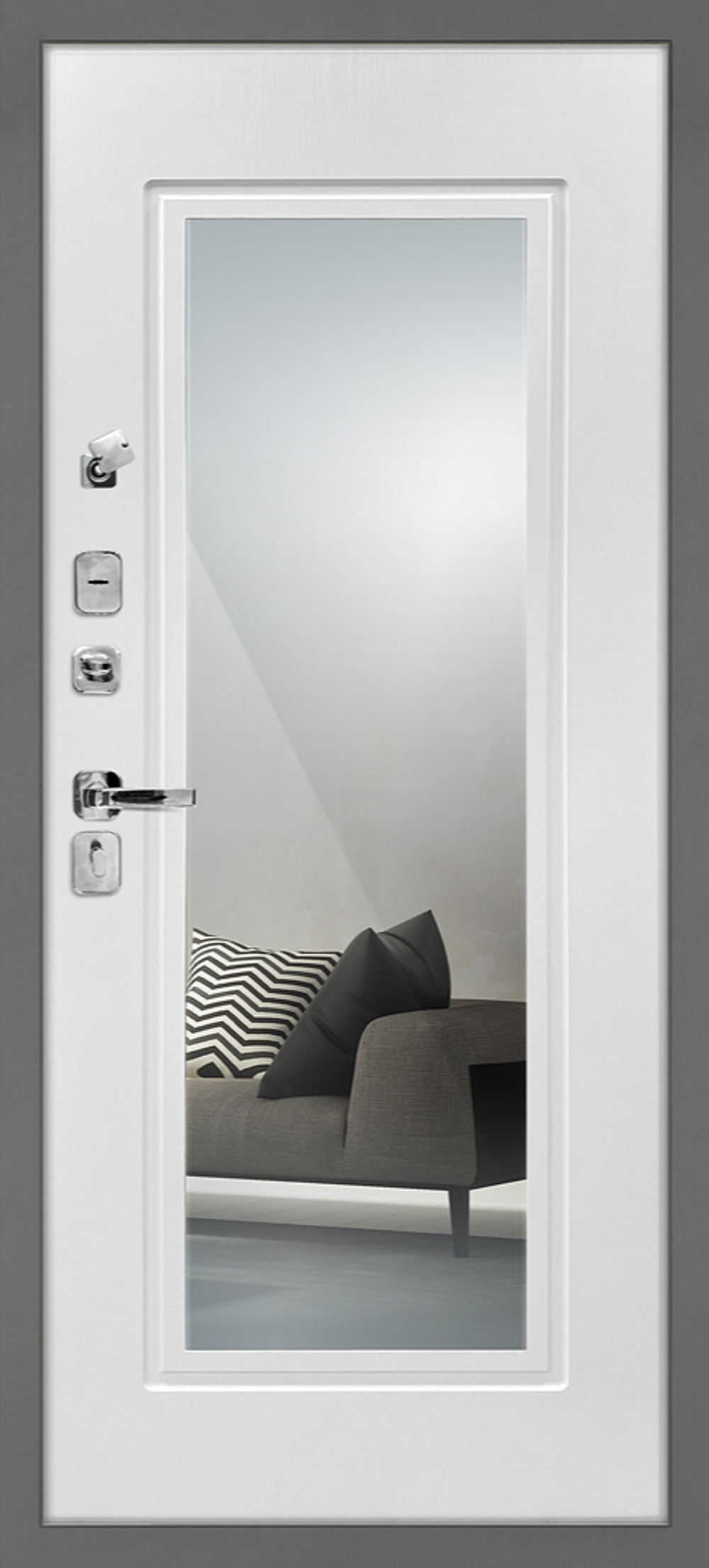 Входная дверь в квартиру с установкой Бетон Темный с зеркалом в рамке - 1009