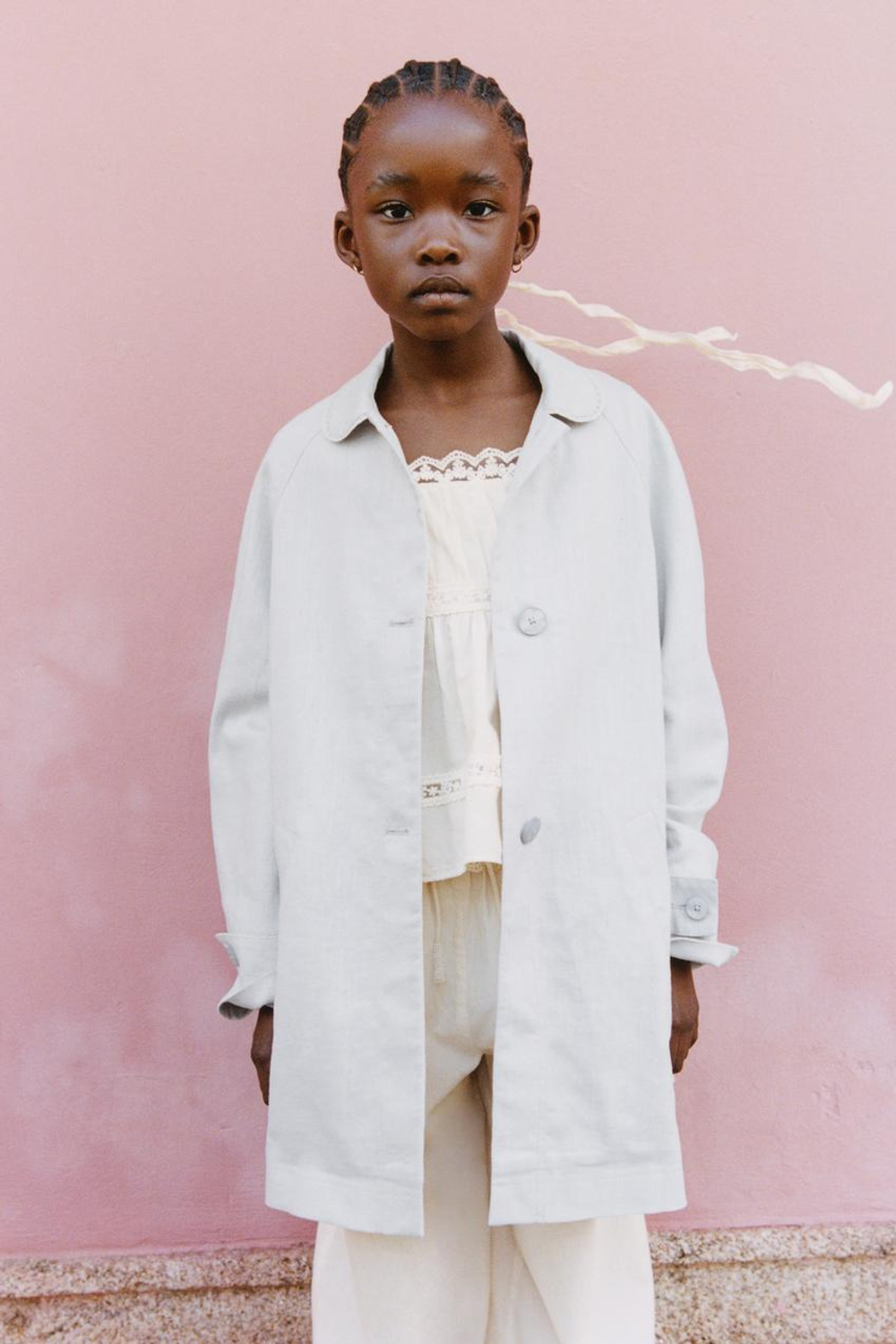 ZARA ОДНОТОННОЕ ПАЛЬТО ИЗ ЛЬНА И ХЛОПКА, ЖЕМЧУЖНО-СЕРЫЙ