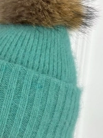 шапка ангора с меховым помпоном зимняя пушистая стильная