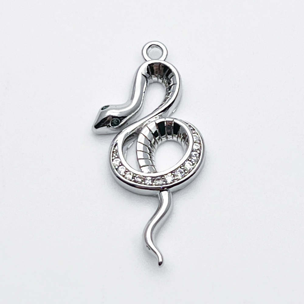 Подвеска Змея, цвет серебро (родий), фианиты, размер 27*12 мм, цена за 1 шт