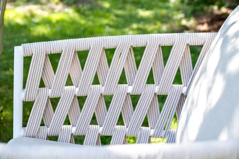 "Диего" лаунж-зона 4-местная плетеная из роупа (веревки), каркас алюминиевый белый, роуп бежевый