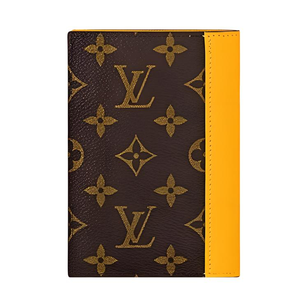 LOUIS VUITTON Coated Canvas With Cow Leather Passport Holder Men"s Matte Yellow
