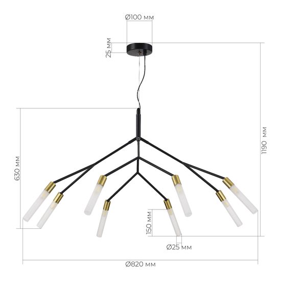 SLE1129-403-08 Светильник подвесной Черный, латунь/Белый G9 8*5W KAITO