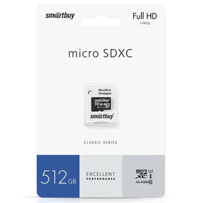 Карта памяти Micro SecureDigital 512GB Smartbuy Class10 UHS (с адаптером SD) (SB512GBSDCL10-01)