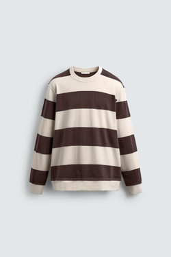 ZARA ТОЛСТОВКА В ПОЛОСКУ С КОНТРАСТОМ, КОРИЧНЕВЫЙ/ЭКРЮ