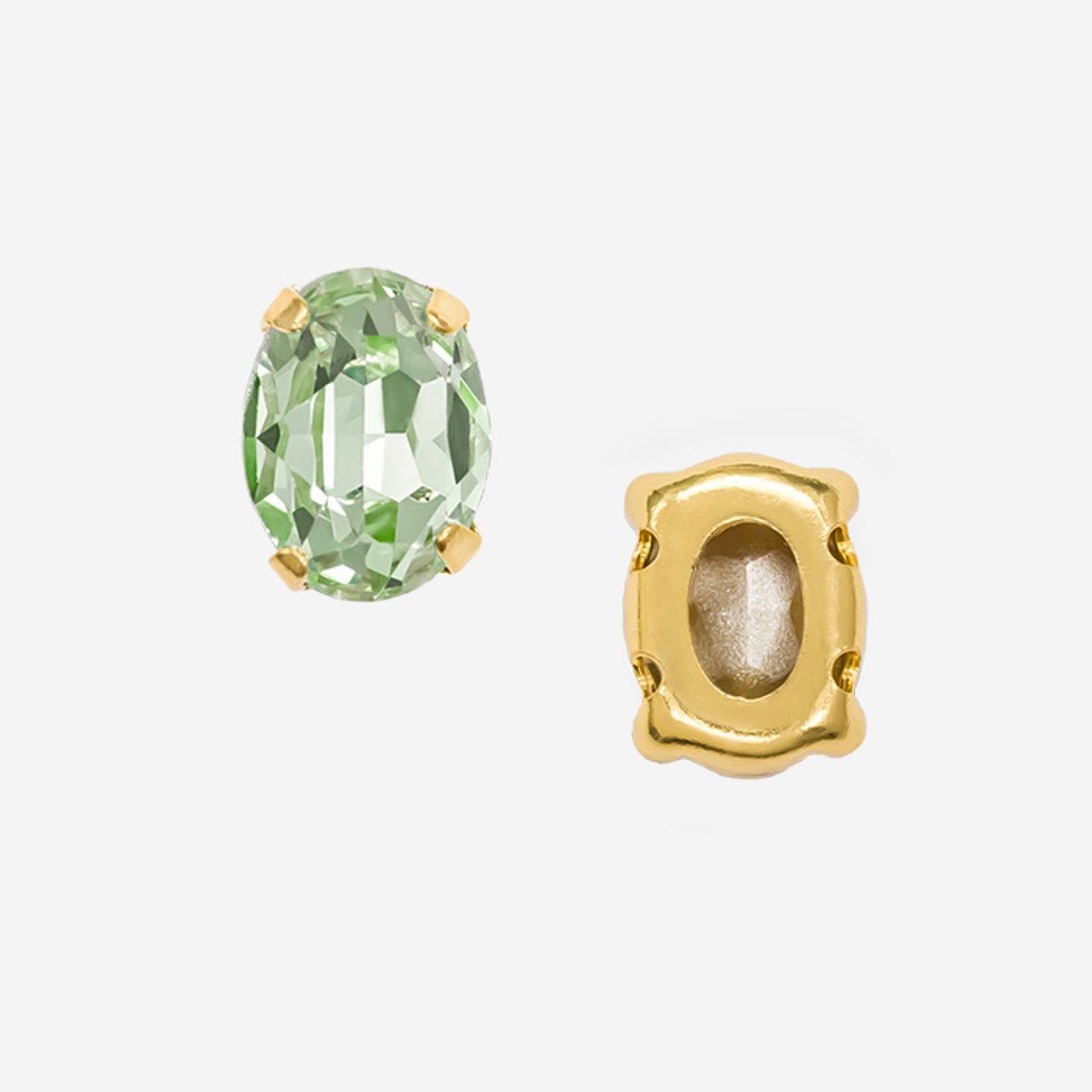 Кристалл Овал (Oval Fancy Stone) в цапах, оттенок "Хризолит"/"Chrysolite", 8*6мм, позолота