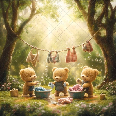 Мишки "большая стирка" №3- фон неопреновый