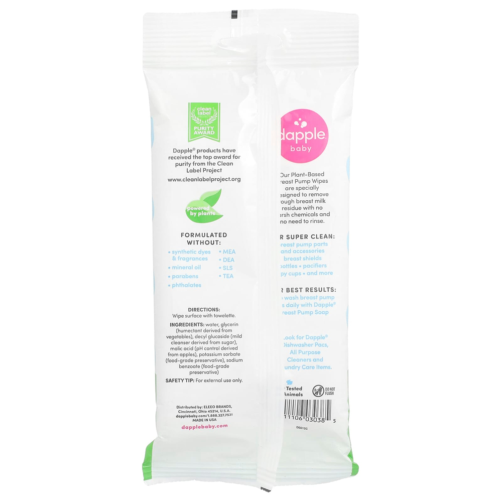 Dapple Baby, Салфетки для молокоотсоса на растительной основе, без отдушек, 25 салфеток