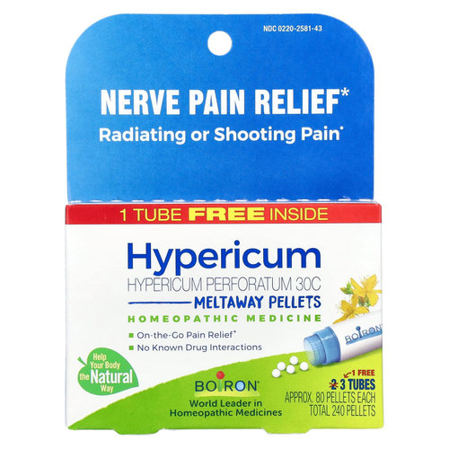 Boiron, Hypericum perforatum, 30C, 3 пробирки, 80 гранул в каждой