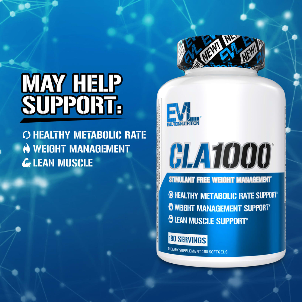 EVLution Nutrition, CLA1000®, средство для коррекции веса без стимуляторов, 180 капсул (1000 мг в 1 капсуле)